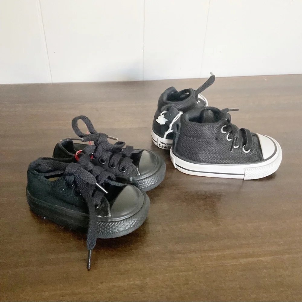 Baby Converse Lot Of 2  Black and White Shoes Size 2